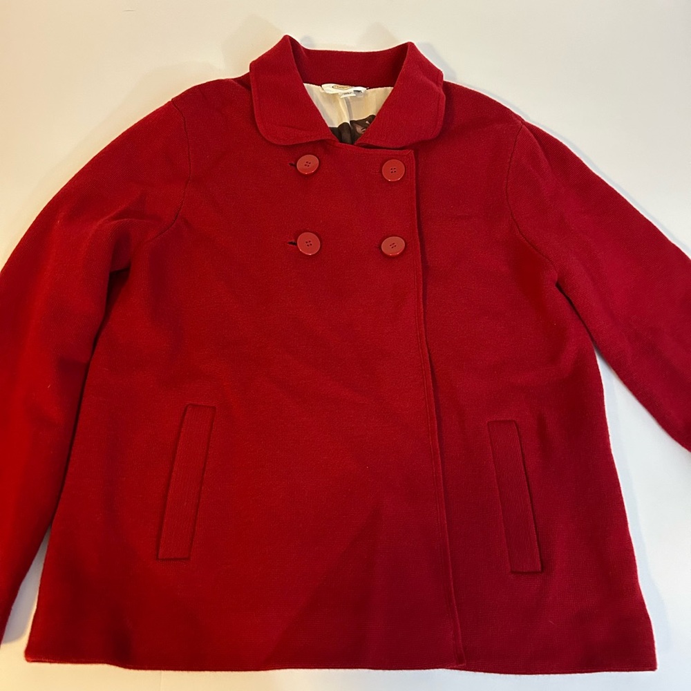 Talbots Women's Red Double-Breasted Merino Wool Cardigan